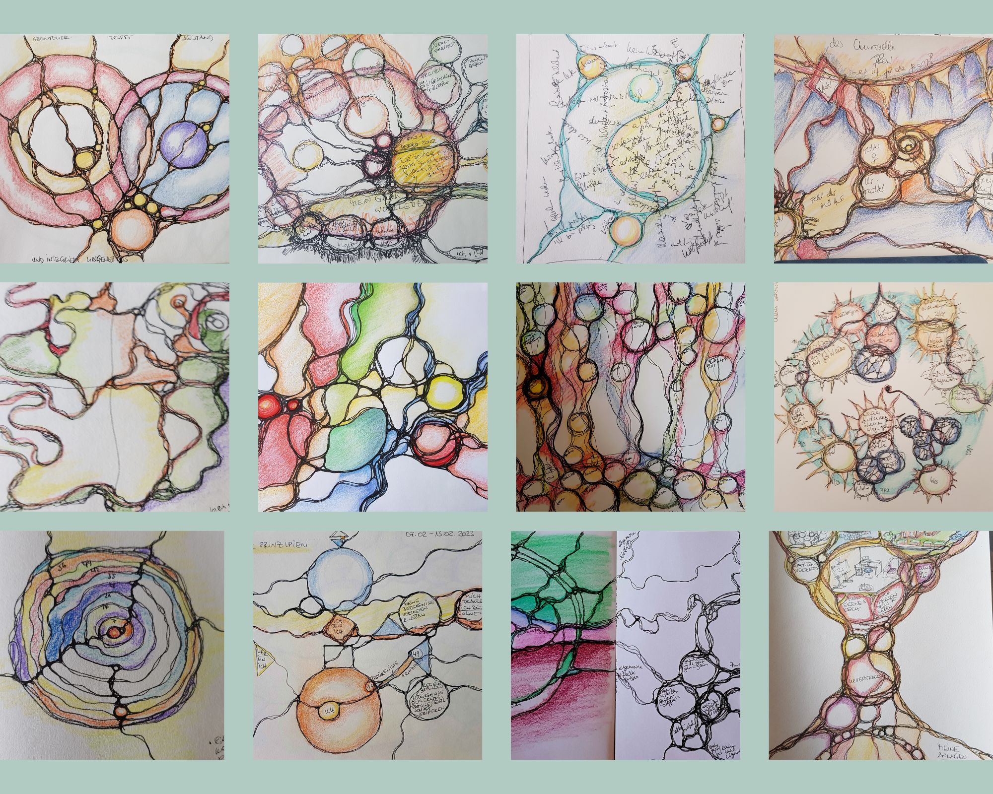 Collage von Bildern mit NeuroGraphik und Zeichnungen